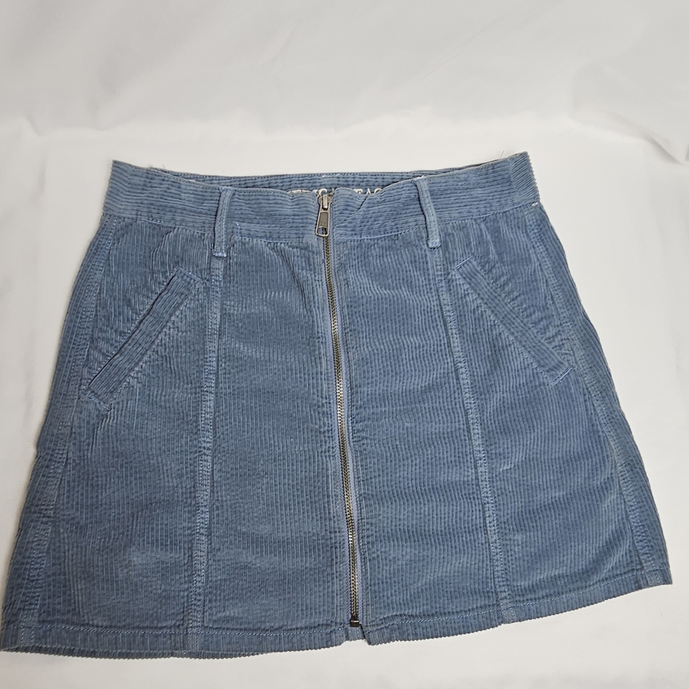 American Eagle Outfitters Size 2 Blue Cargo Skater Skirt A-Line Front Zip T5